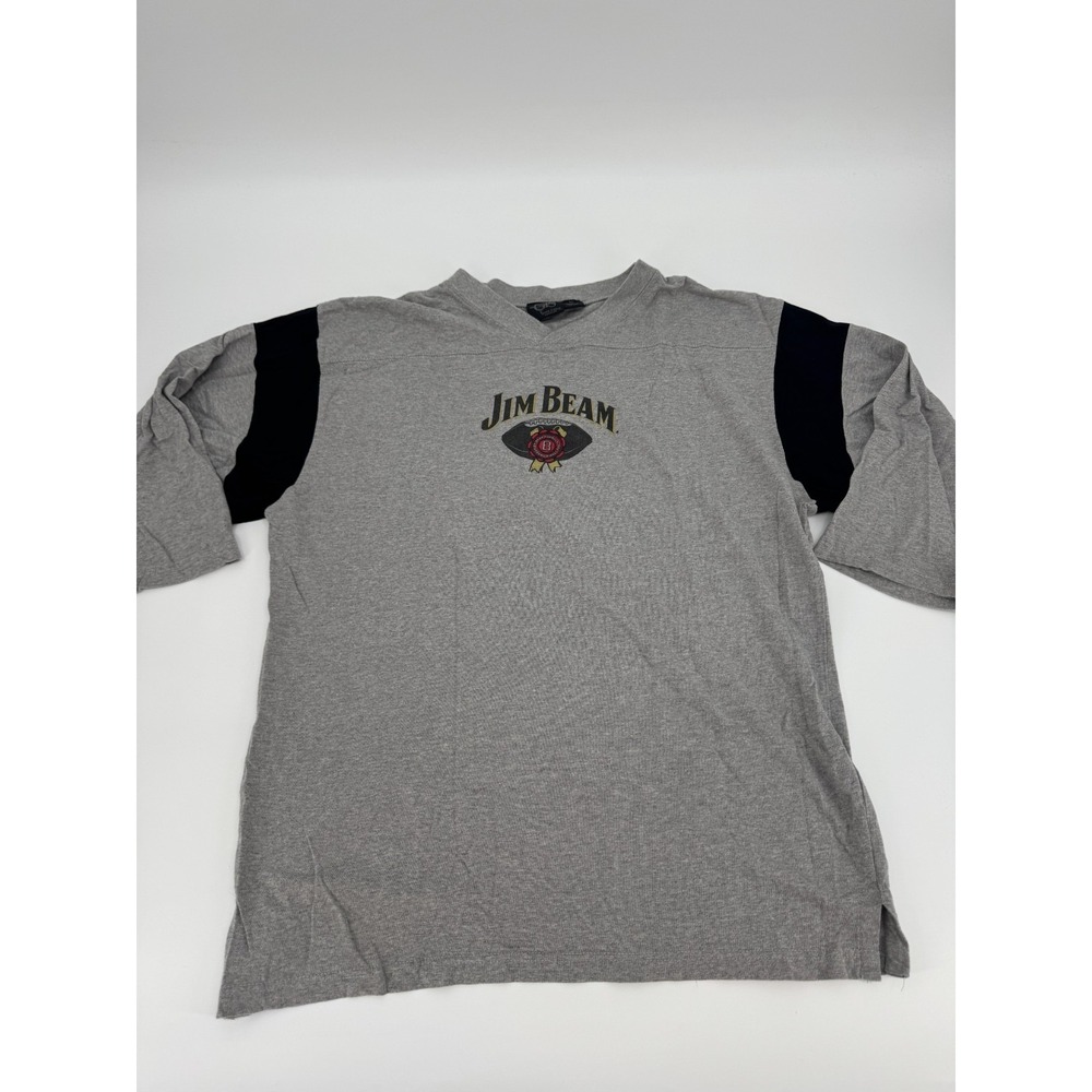 Y2K Jim Beam Whiskey GTS Tee Shirt Mens 2XL Gray Graphic Football Quarter Sleeve